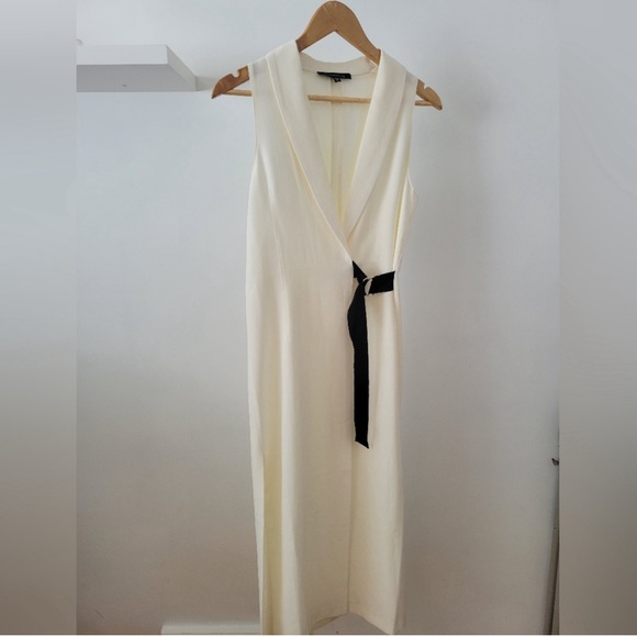 Dynamite white tuxedo wrap tunic/vest with black ribbon waist tie - Picture 6 of 8